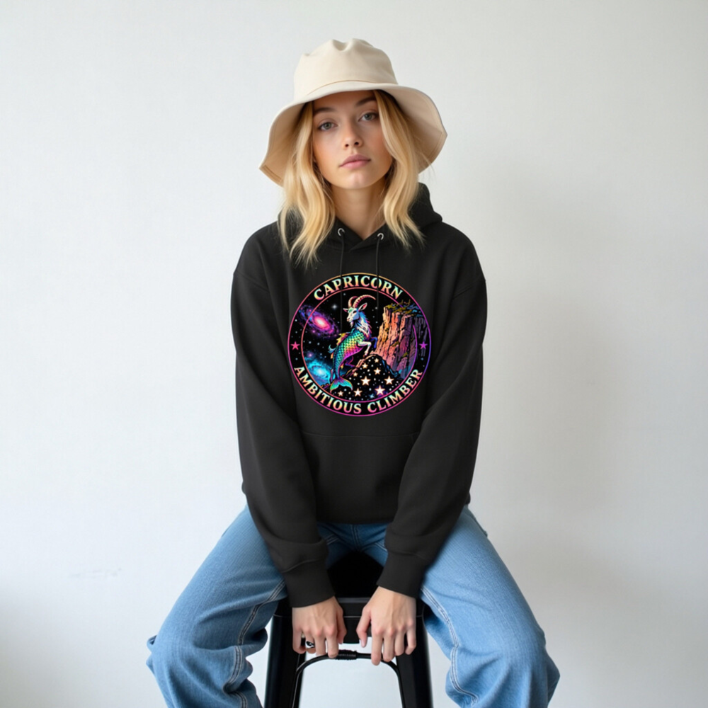 Capricorn Ambitious Climber Hoodie - Unisex Eco-Friendly Essential Sweatshirt - Image 5