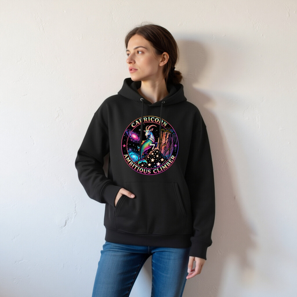 Capricorn Ambitious Climber Hoodie - Unisex Eco-Friendly Essential Sweatshirt - Image 6