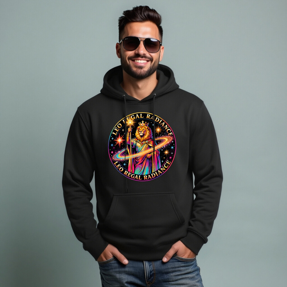 Leo Regal Radiance Unisex Hoodie - Premium Pullover with Cosmic Lion King Design - Image 6