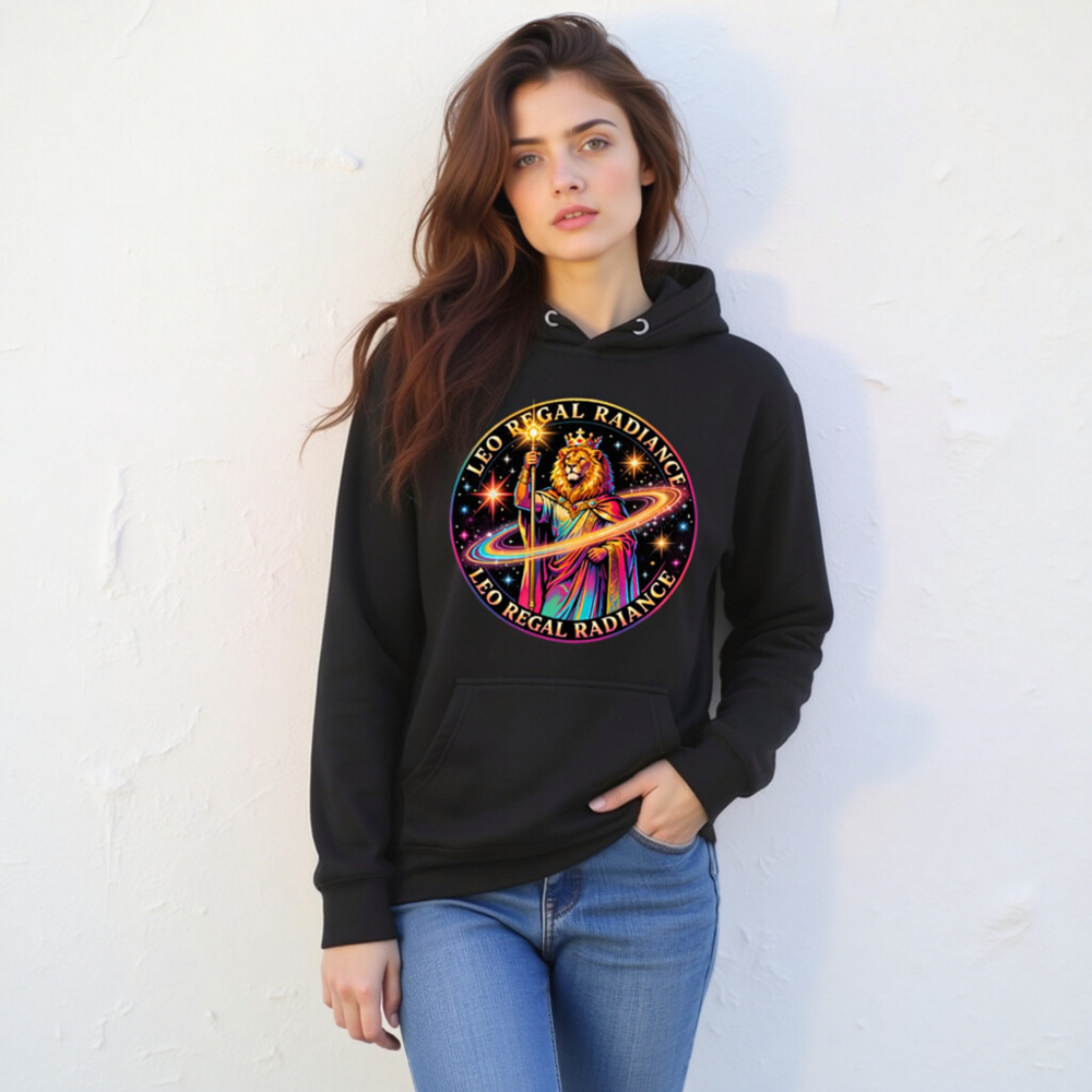Leo Regal Radiance Unisex Hoodie - Premium Pullover with Cosmic Lion King Design - Image 9