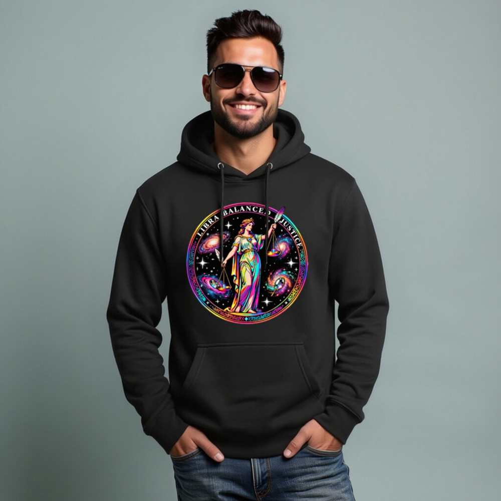 Unisex Premium Pullover Hoodie - Libra Balanced Justice Cosmic Galaxy Design - Image 7