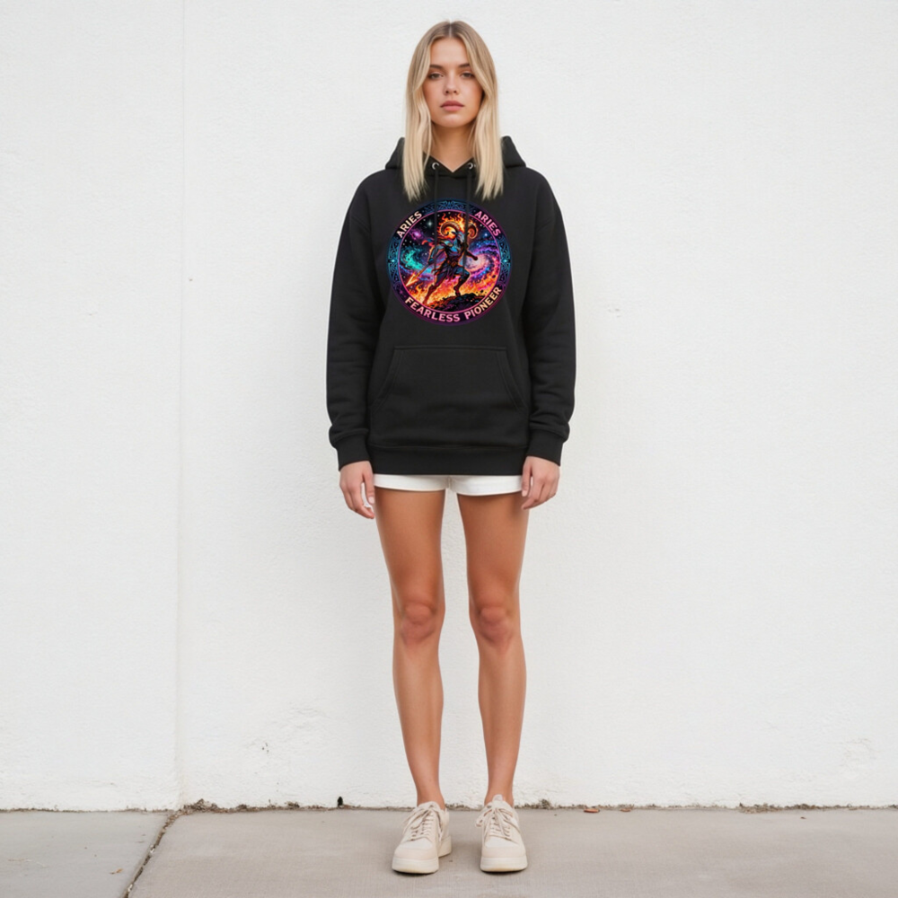 Aries Fearless Pioneer Unisex Hoodie - Premium Pullover with Cosmic Ram Design - Image 5