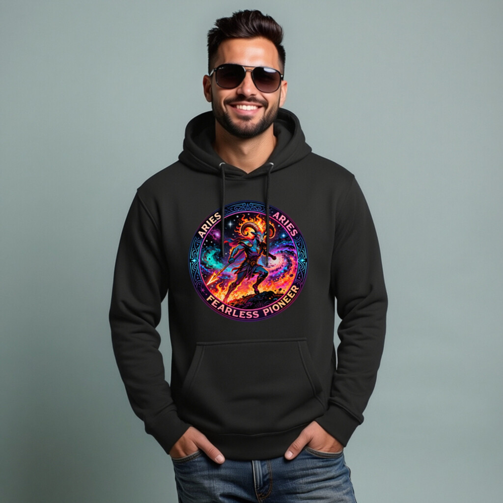 Aries Fearless Pioneer Unisex Hoodie - Premium Pullover with Cosmic Ram Design - Image 7