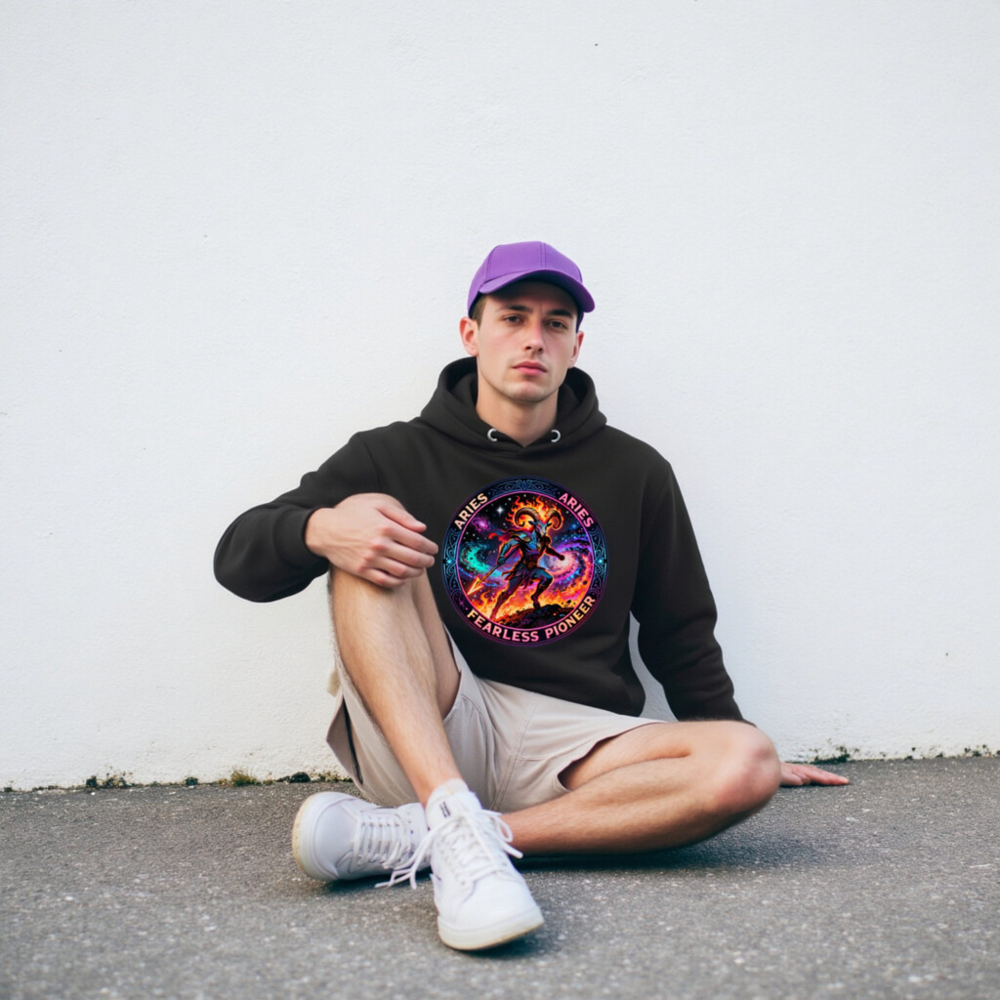 Aries Fearless Pioneer Unisex Hoodie - Premium Pullover with Cosmic Ram Design - Image 9