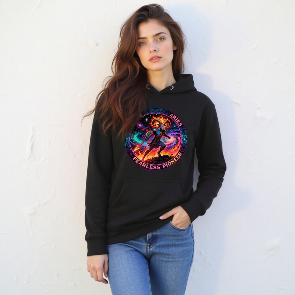 Aries Fearless Pioneer Unisex Hoodie - Premium Pullover with Cosmic Ram Design - Image 11