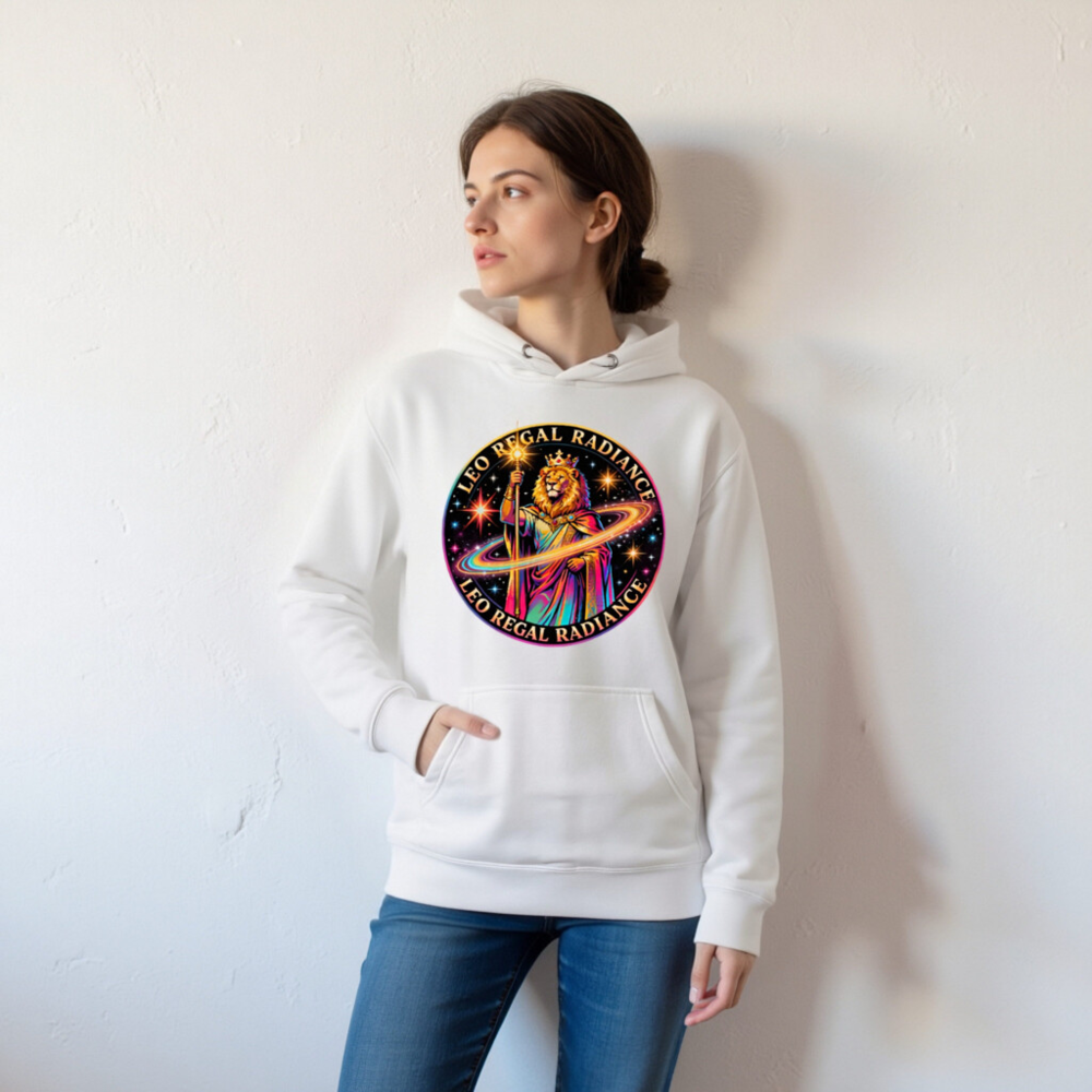 Leo Regal Radiance Unisex Premium Pullover Hoodie - Cosmic Lion King Design - Image 6