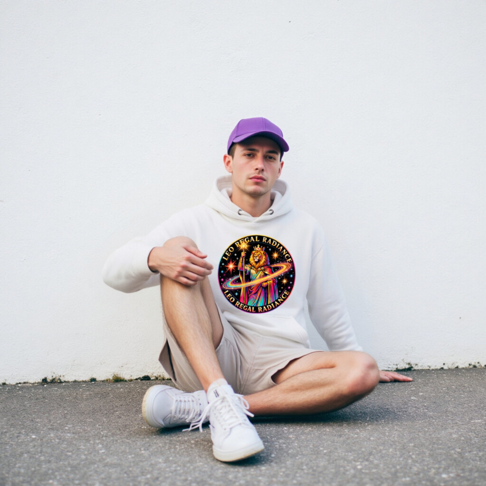 Leo Regal Radiance Unisex Premium Pullover Hoodie - Cosmic Lion King Design - Image 7