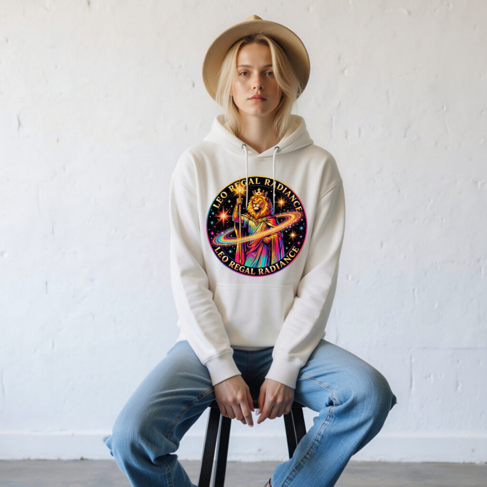 Leo Regal Radiance Unisex Premium Pullover Hoodie - Cosmic Lion King Design - Image 8