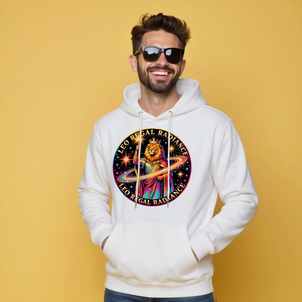 Leo Regal Radiance Unisex Premium Pullover Hoodie - Cosmic Lion King Design - Image 9