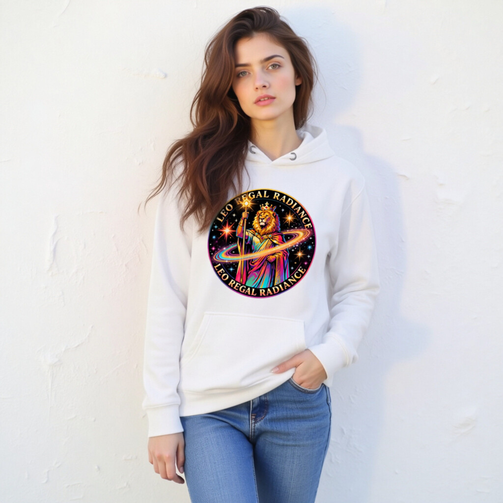 Leo Regal Radiance Unisex Premium Pullover Hoodie - Cosmic Lion King Design - Image 10