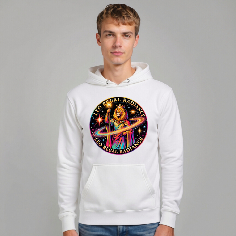 Leo Regal Radiance Unisex Premium Pullover Hoodie - Cosmic Lion King Design - Image 11