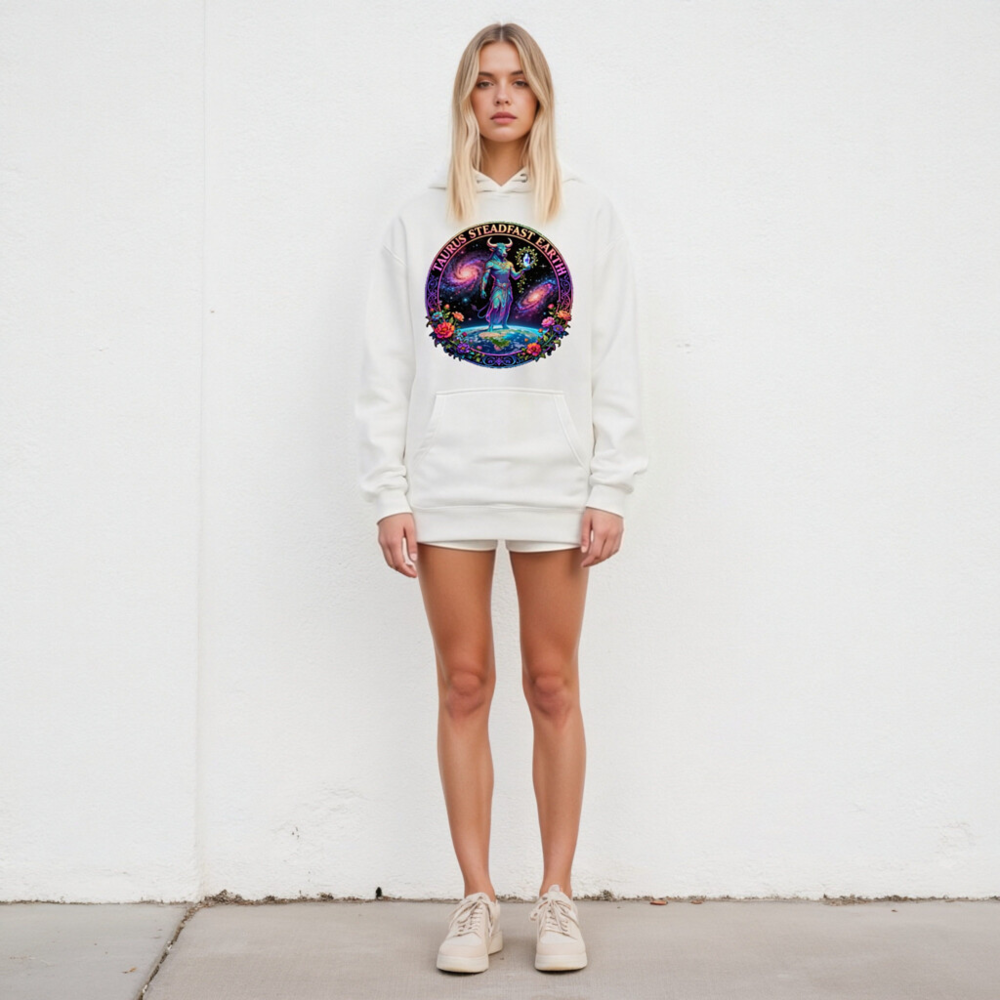 Taurus Steadfast Earth Unisex Hoodie - Premium Pullover with Cosmic Bull Design - Image 4