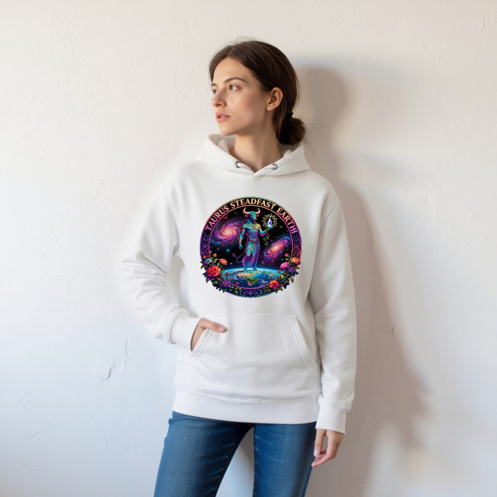 Taurus Steadfast Earth Unisex Hoodie - Premium Pullover with Cosmic Bull Design - Image 6