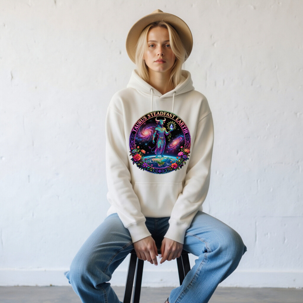 Taurus Steadfast Earth Unisex Hoodie - Premium Pullover with Cosmic Bull Design - Image 8