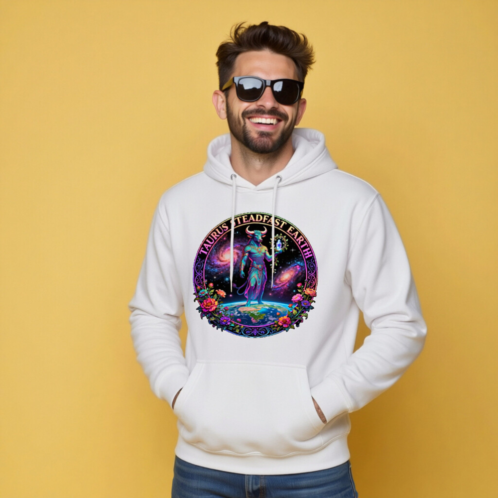Taurus Steadfast Earth Unisex Hoodie - Premium Pullover with Cosmic Bull Design - Image 9