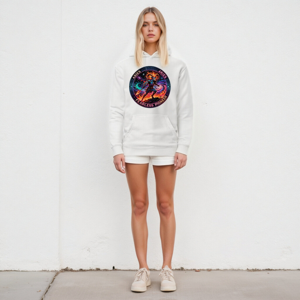 Aries Fearless Pioneer Unisex Hoodie - Premium Pullover with Cosmic Ram Design - Image 4