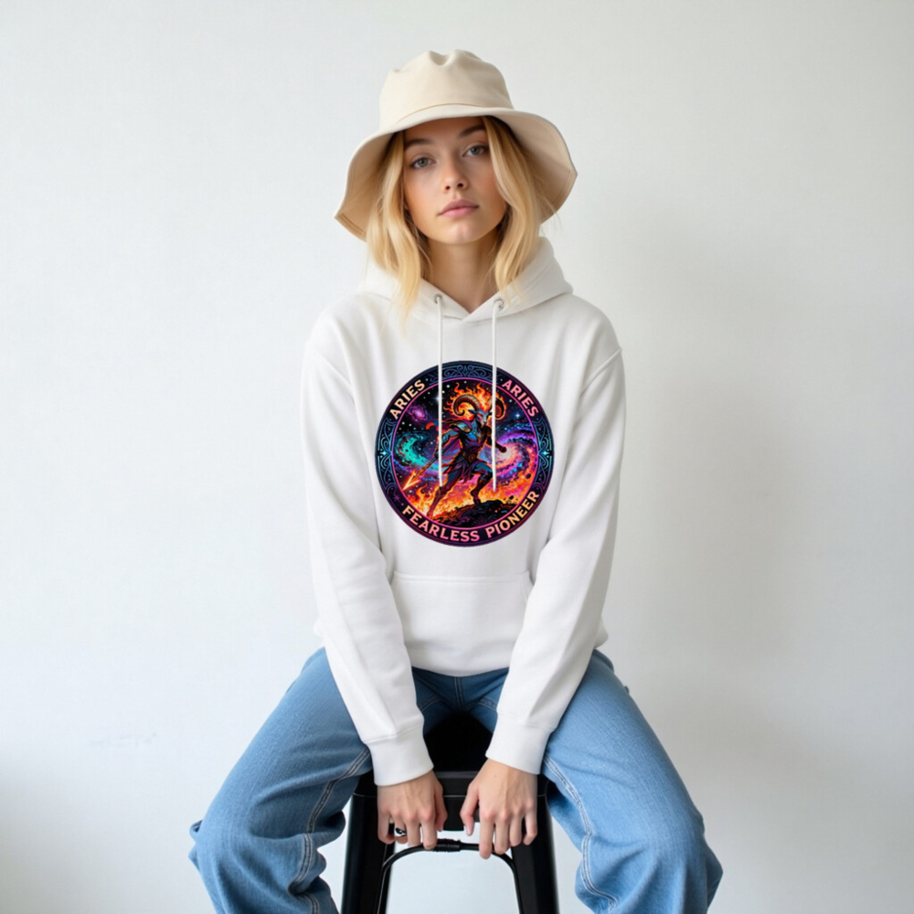 Aries Fearless Pioneer Unisex Hoodie - Premium Pullover with Cosmic Ram Design - Image 5