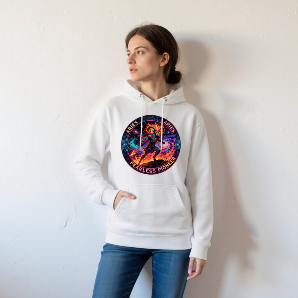 Aries Fearless Pioneer Unisex Hoodie - Premium Pullover with Cosmic Ram Design - Image 6