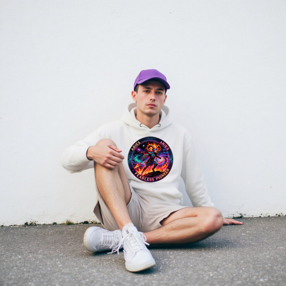 Aries Fearless Pioneer Unisex Hoodie - Premium Pullover with Cosmic Ram Design - Image 7