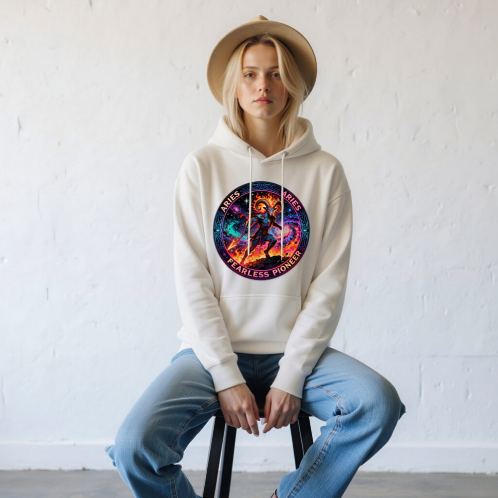 Aries Fearless Pioneer Unisex Hoodie - Premium Pullover with Cosmic Ram Design - Image 8