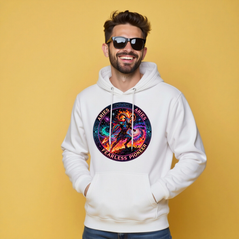 Aries Fearless Pioneer Unisex Hoodie - Premium Pullover with Cosmic Ram Design - Image 9