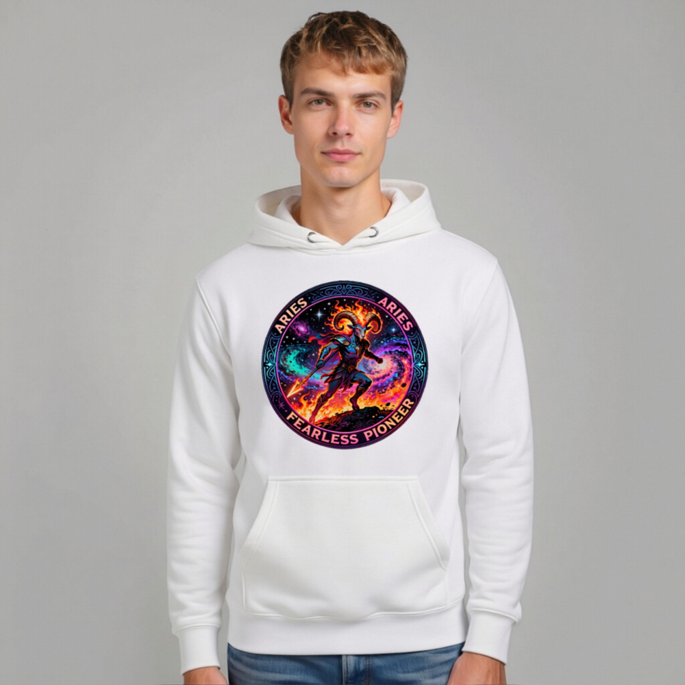 Aries Fearless Pioneer Unisex Hoodie - Premium Pullover with Cosmic Ram Design - Image 11