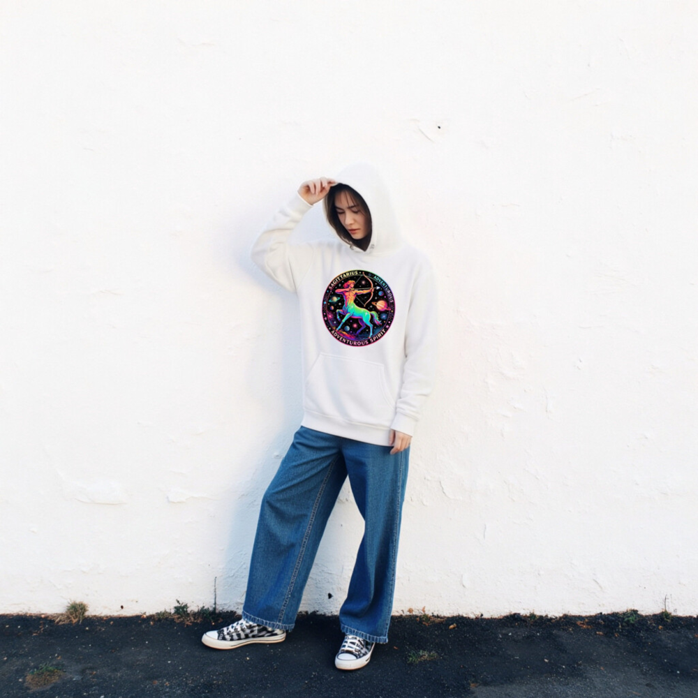 Unisex Rainbow Sagittarius Hoodie - Premium Pullover with Adventurous Spirit Design
