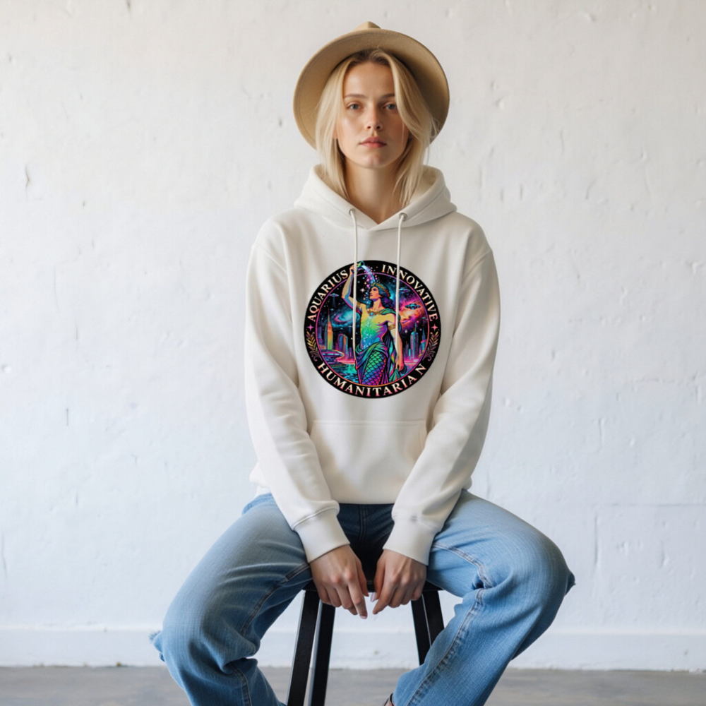 Aquarius Zodiac Hoodie - Innovative Humanitarian Unisex Pullover - Image 8