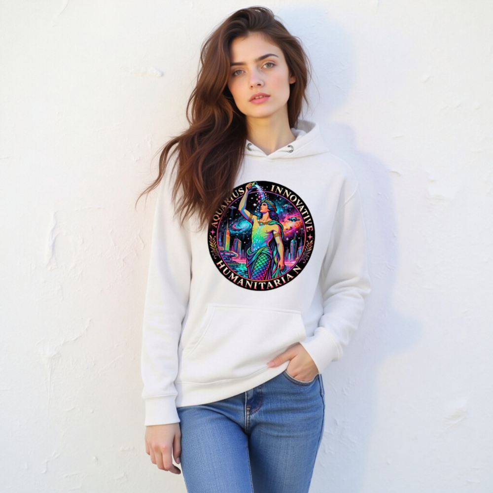 Aquarius Zodiac Hoodie - Innovative Humanitarian Unisex Pullover - Image 10