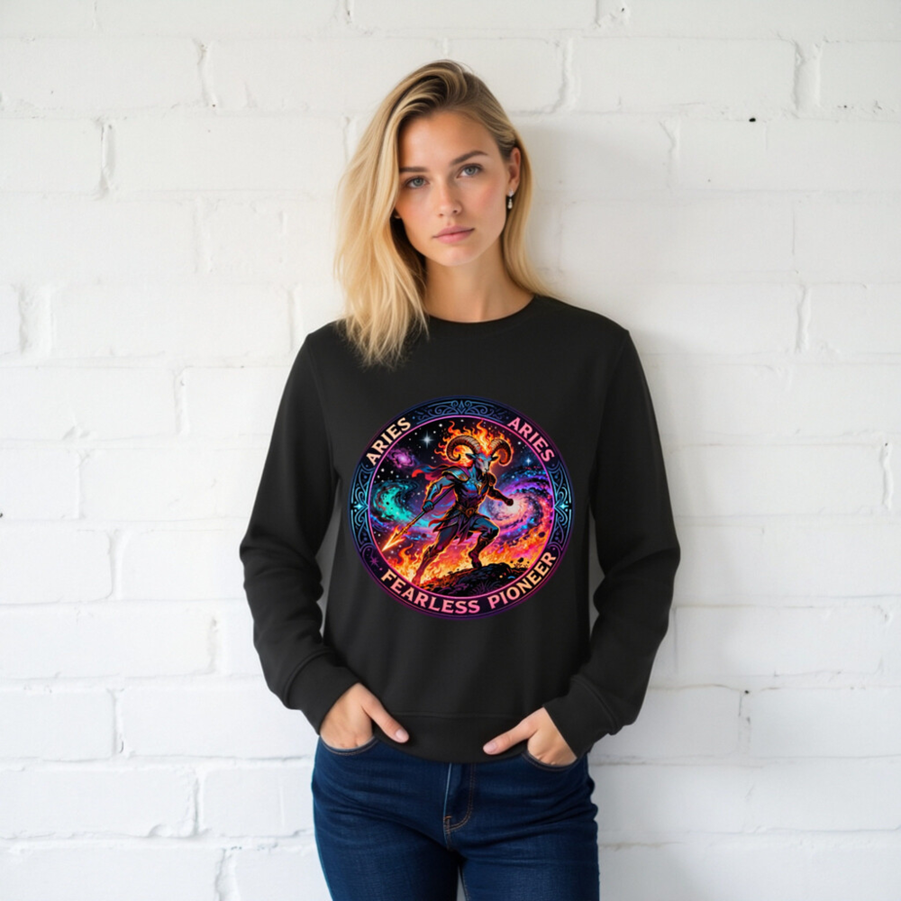 Aries Fearless Pioneer Organic Sweatshirt | Unisex Eco-Friendly Crewneck - Image 2