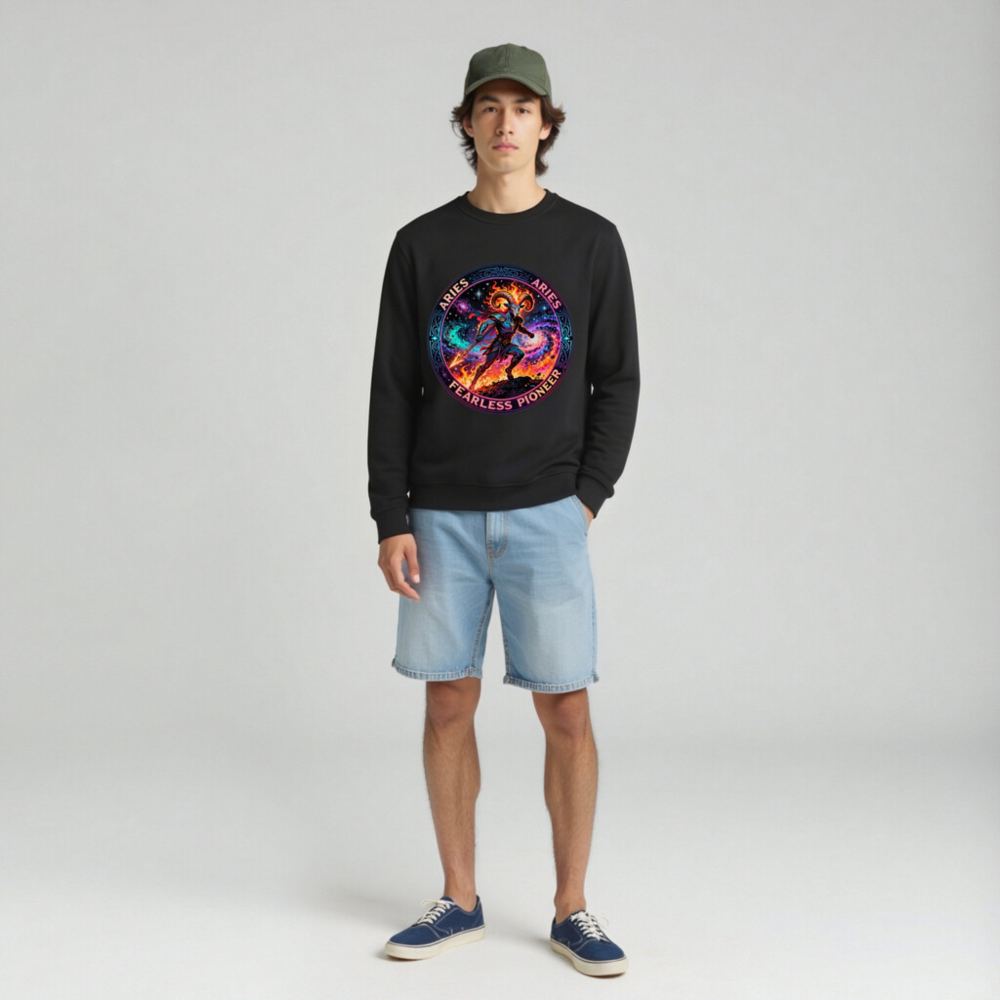 Aries Fearless Pioneer Organic Sweatshirt | Unisex Eco-Friendly Crewneck - Image 3