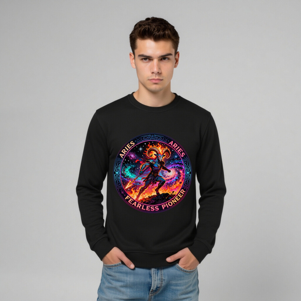 Aries Fearless Pioneer Organic Sweatshirt | Unisex Eco-Friendly Crewneck - Image 7