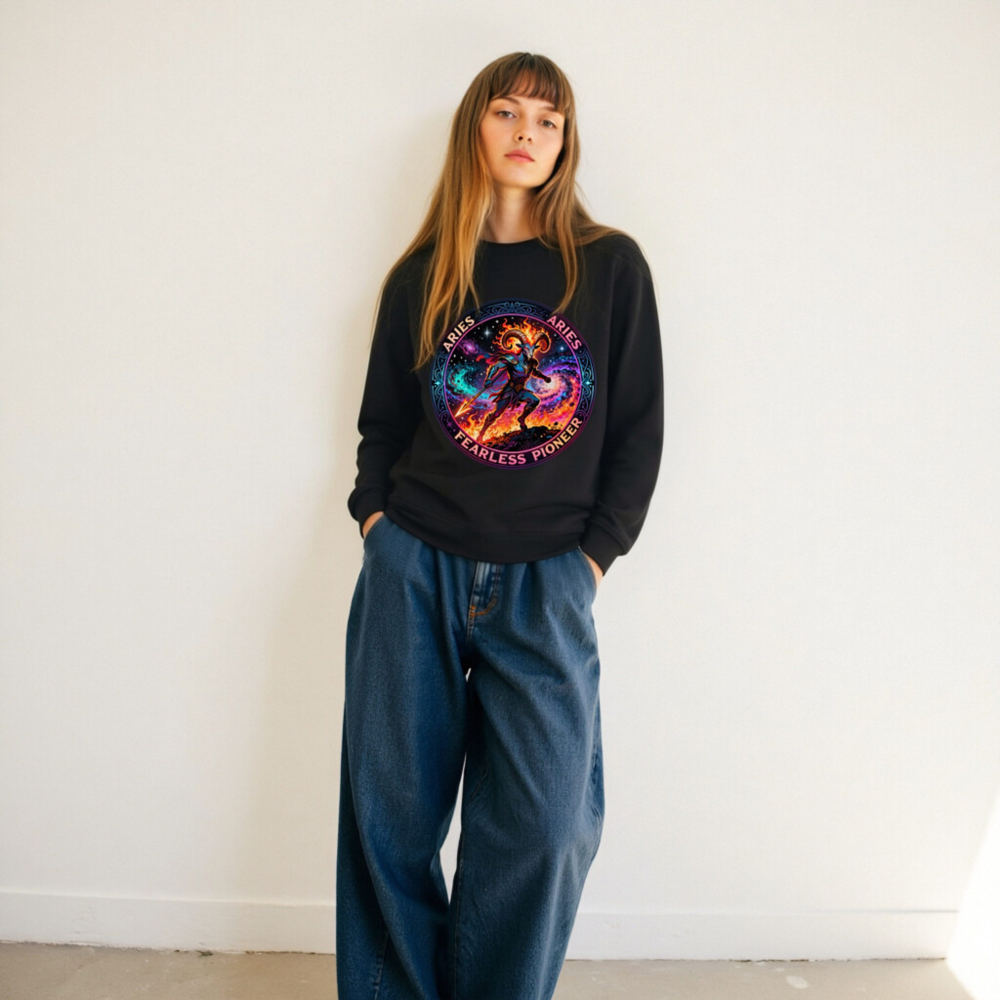 Aries Fearless Pioneer Organic Sweatshirt | Unisex Eco-Friendly Crewneck - Image 11