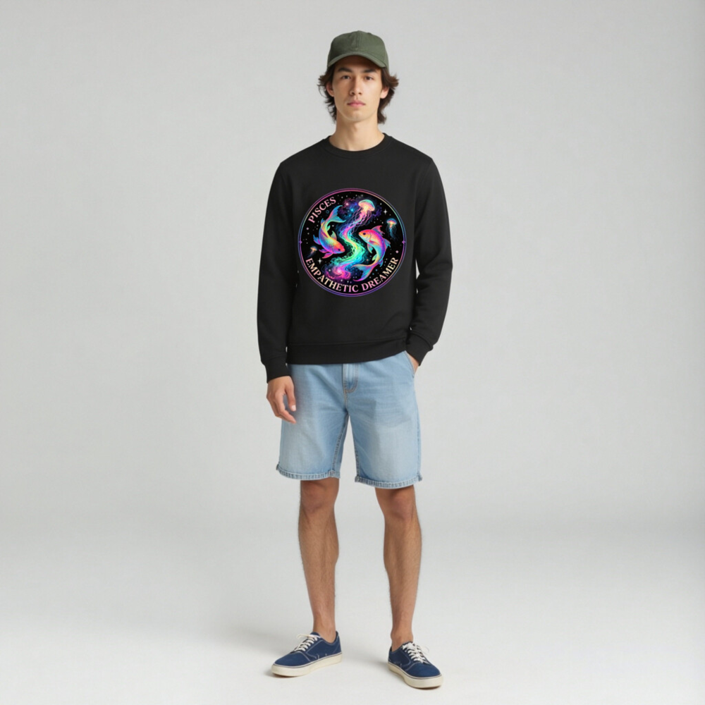 Unisex Organic Sweatshirt | Pisces Empathetic Dreamer - Rainbow Fish & Jellyfish Design - Image 3