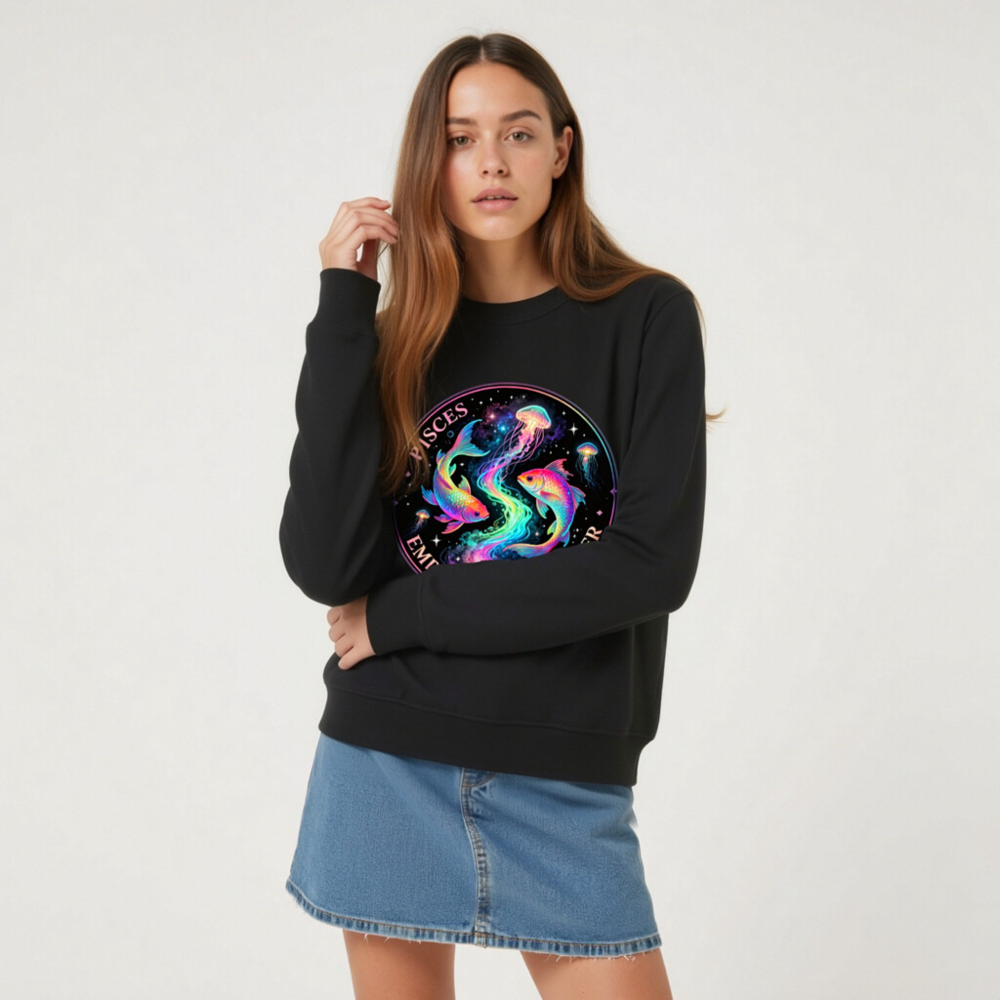 Unisex Organic Sweatshirt | Pisces Empathetic Dreamer - Rainbow Fish & Jellyfish Design - Image 6