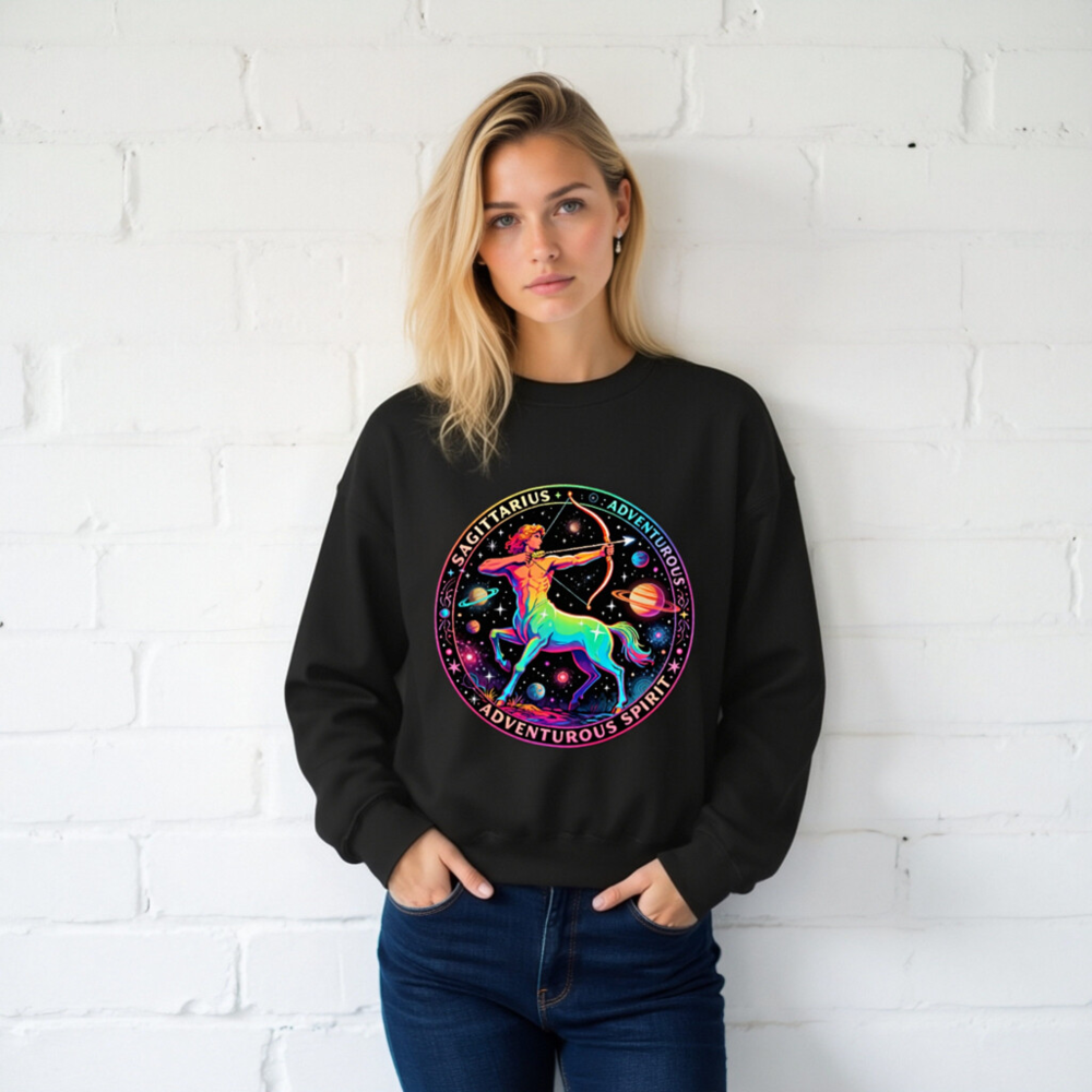 Unisex Sagittarius Astrology Sweatshirt - Rainbow Centaur Adventure Spirit - Image 2