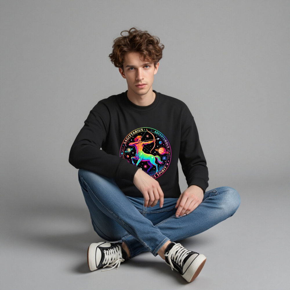 Unisex Sagittarius Astrology Sweatshirt - Rainbow Centaur Adventure Spirit - Image 3