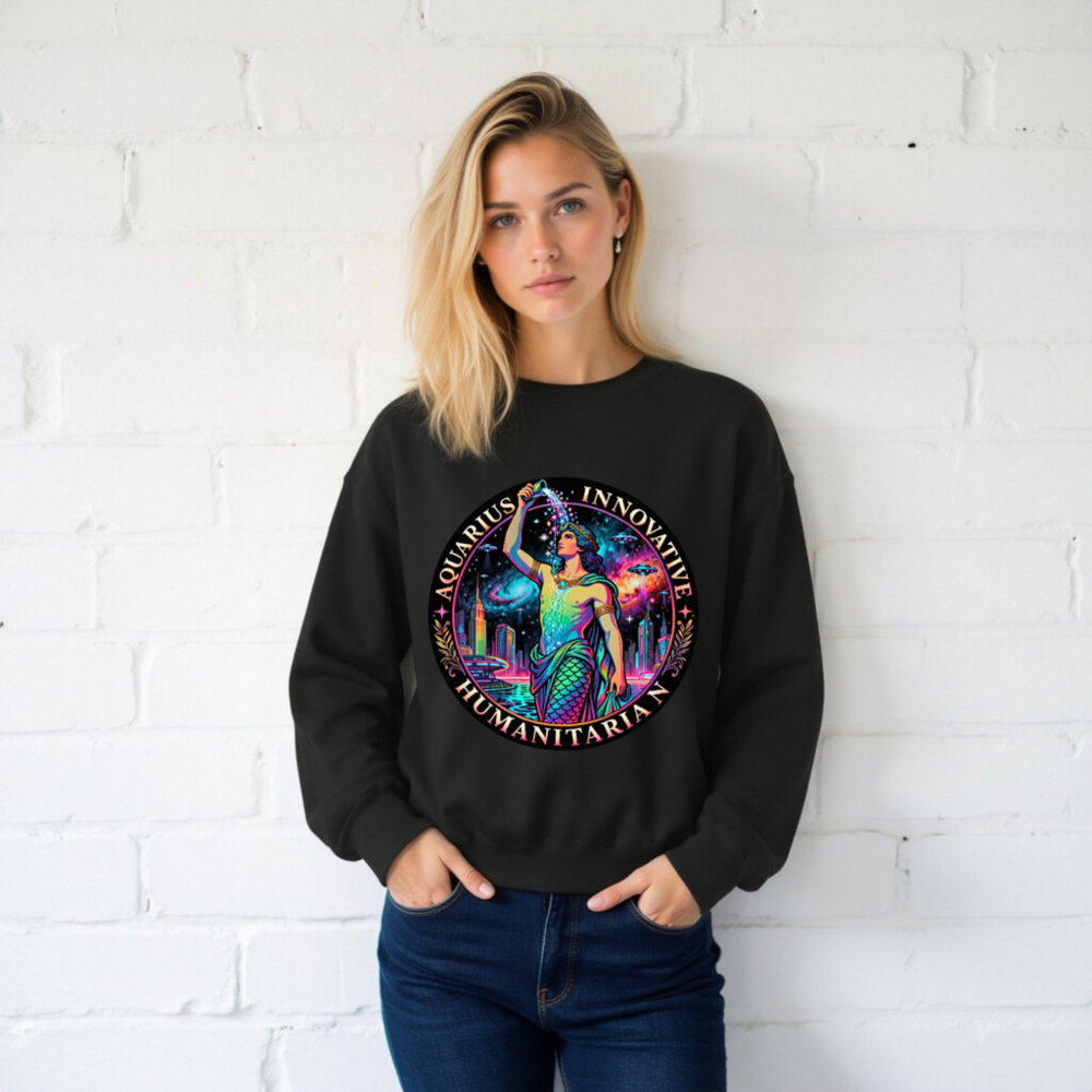 Unisex Aquarius Zodiac Sweatshirt - Innovative Humanitarian Mermaid Design - Image 2