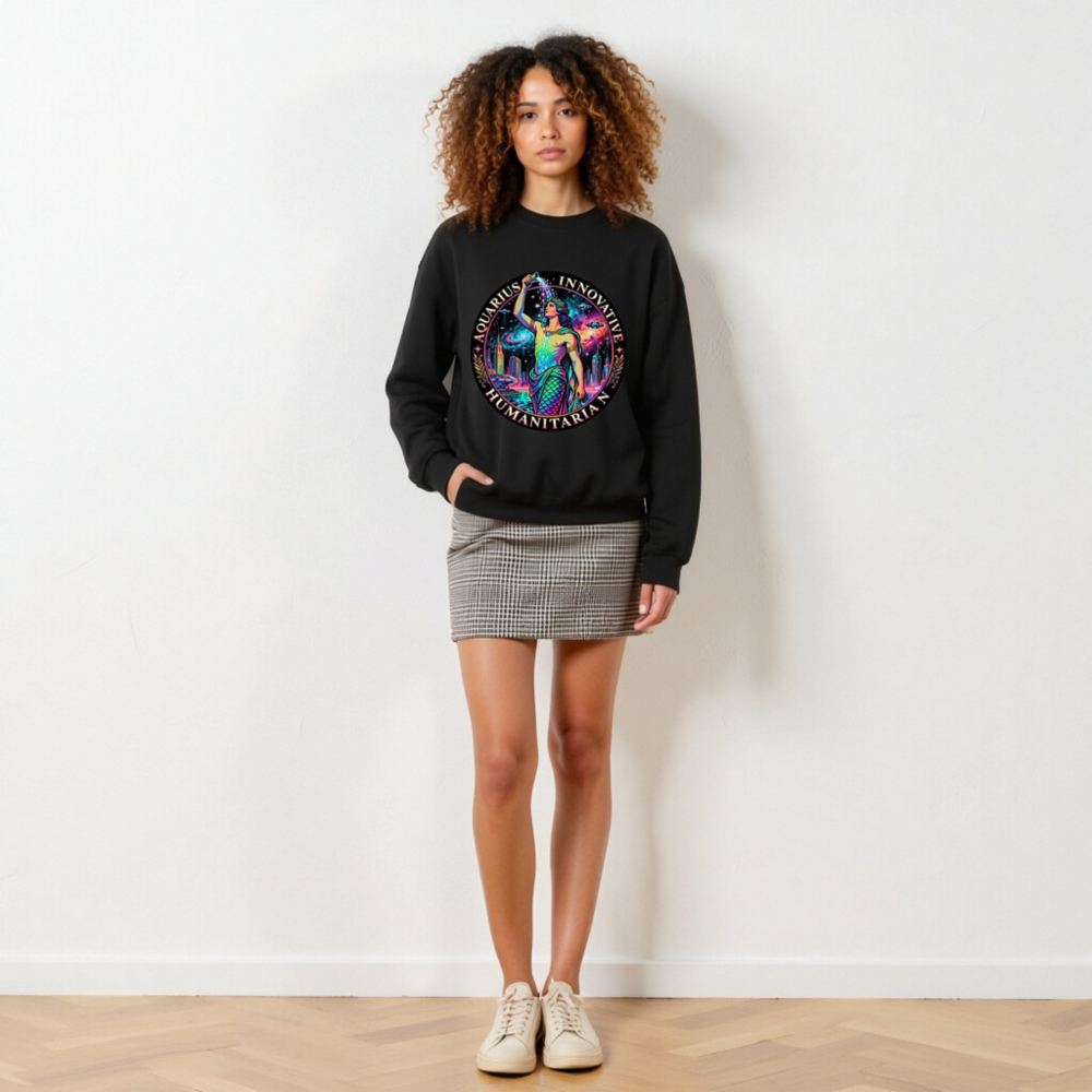 Unisex Aquarius Zodiac Sweatshirt - Innovative Humanitarian Mermaid Design - Image 5