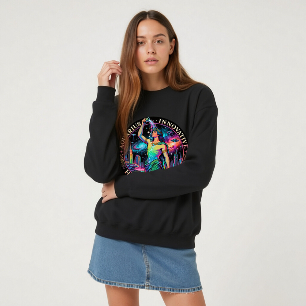 Unisex Aquarius Zodiac Sweatshirt - Innovative Humanitarian Mermaid Design - Image 6
