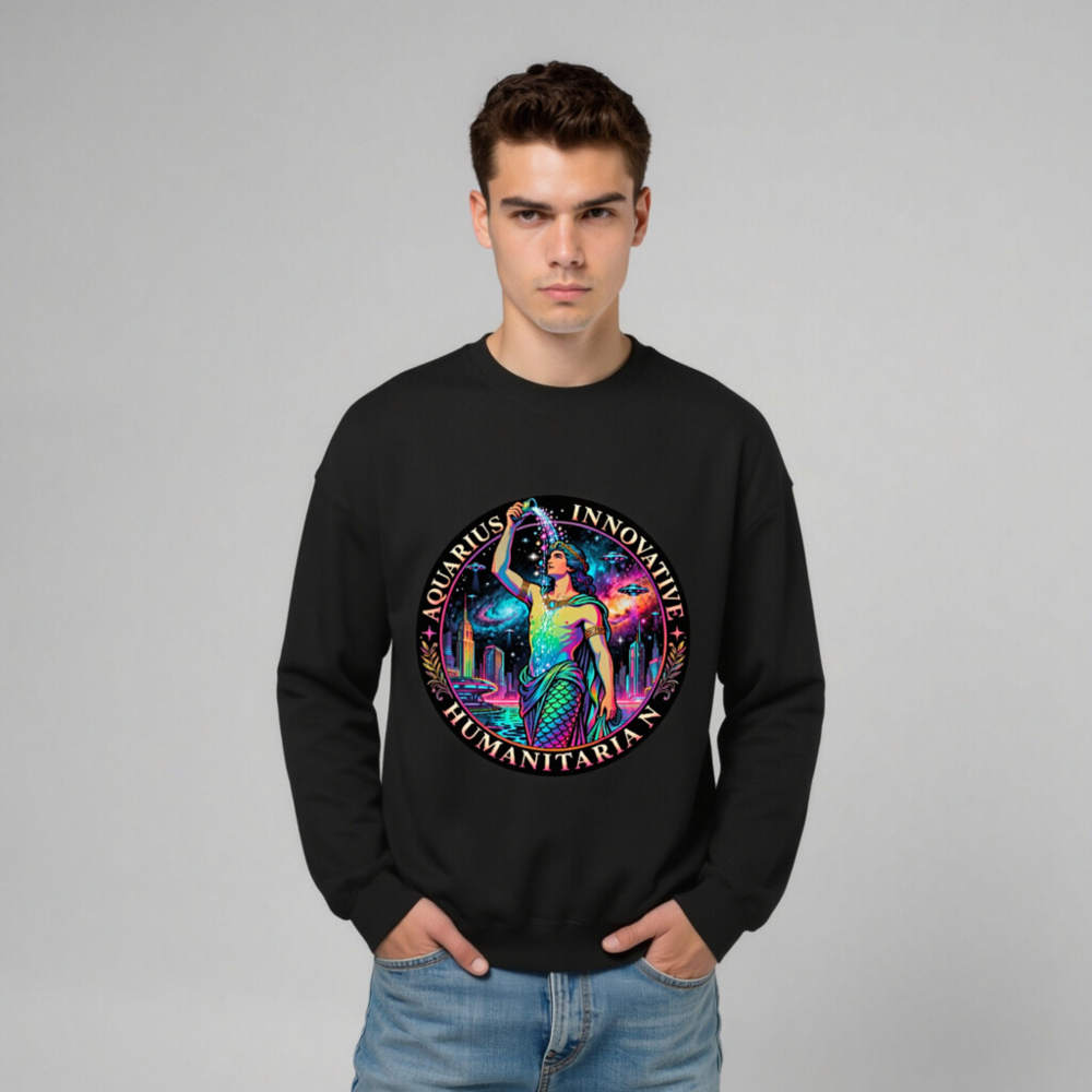 Unisex Aquarius Zodiac Sweatshirt - Innovative Humanitarian Mermaid Design - Image 7