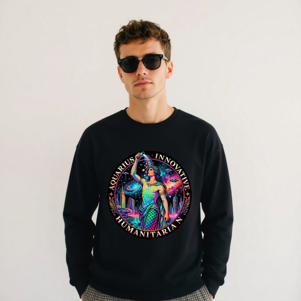 Unisex Aquarius Zodiac Sweatshirt - Innovative Humanitarian Mermaid Design - Image 8