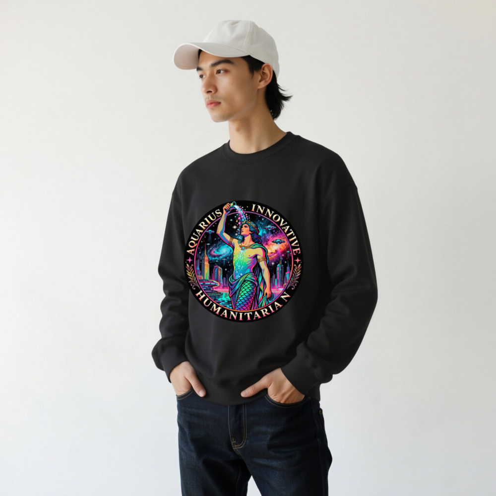 Unisex Aquarius Zodiac Sweatshirt - Innovative Humanitarian Mermaid Design - Image 10