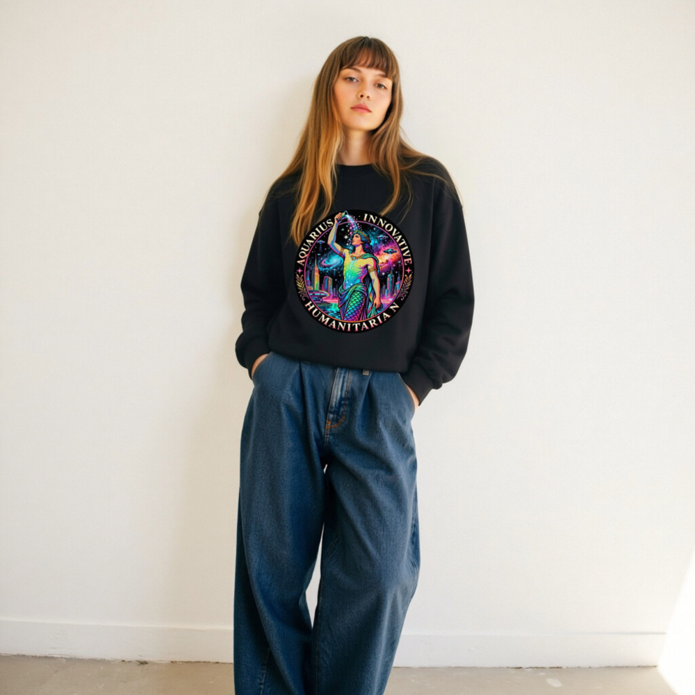 Unisex Aquarius Zodiac Sweatshirt - Innovative Humanitarian Mermaid Design - Image 11