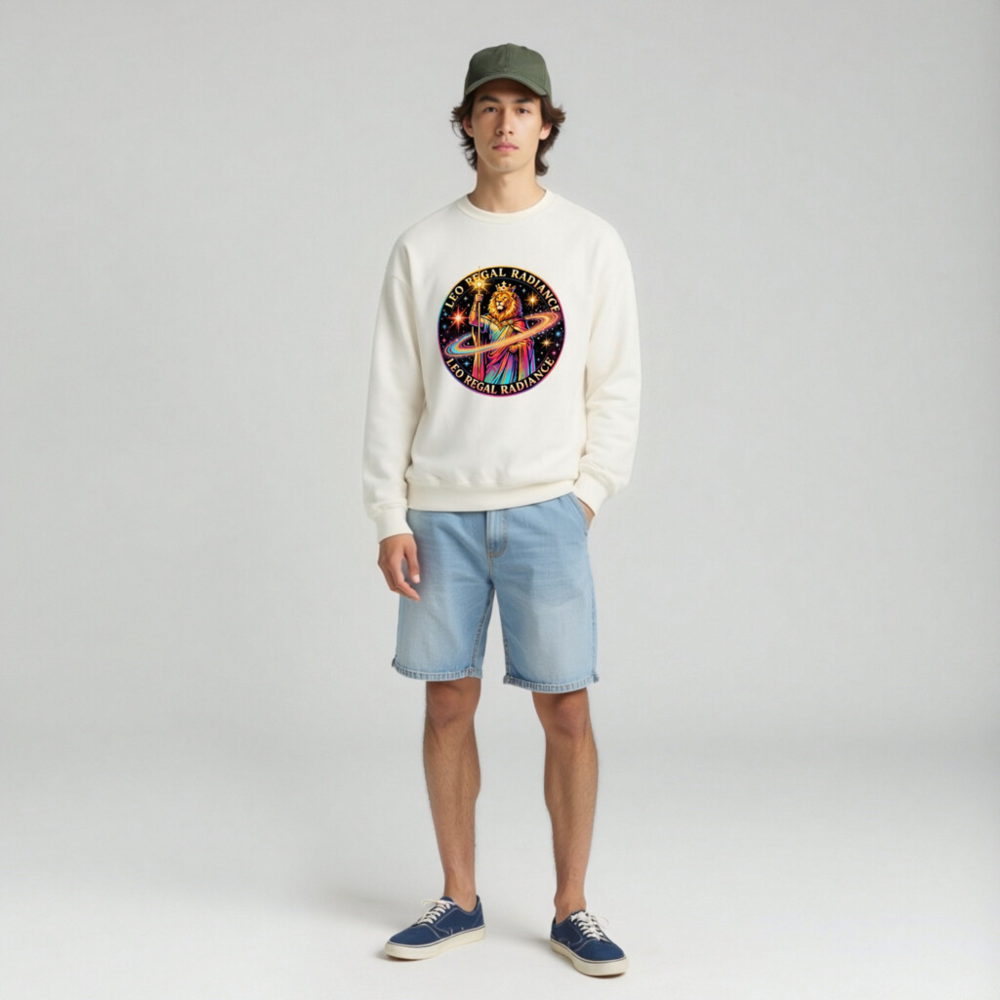 Leo Regal Radiance Unisex Crew Neck Sweatshirt - Cosmic Lion King Design - Image 2