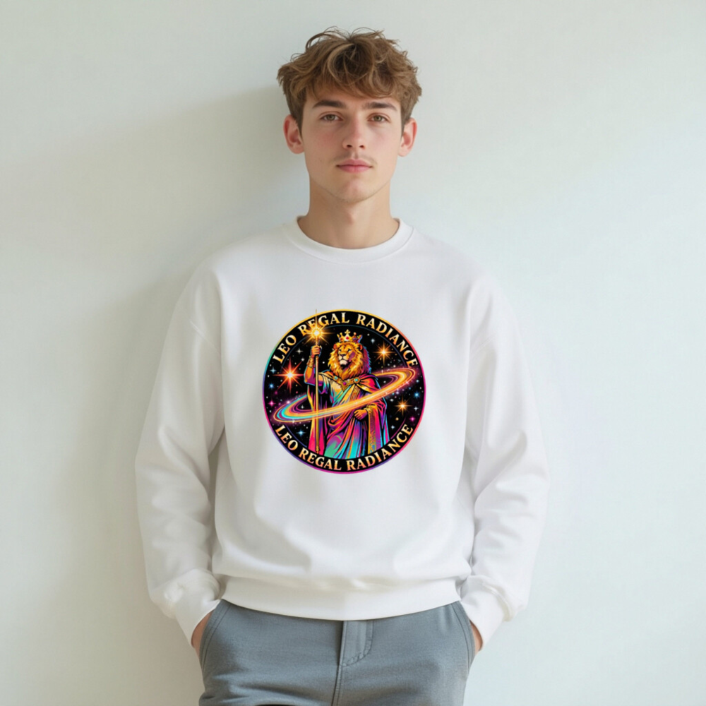 Leo Regal Radiance Unisex Crew Neck Sweatshirt - Cosmic Lion King Design - Image 5