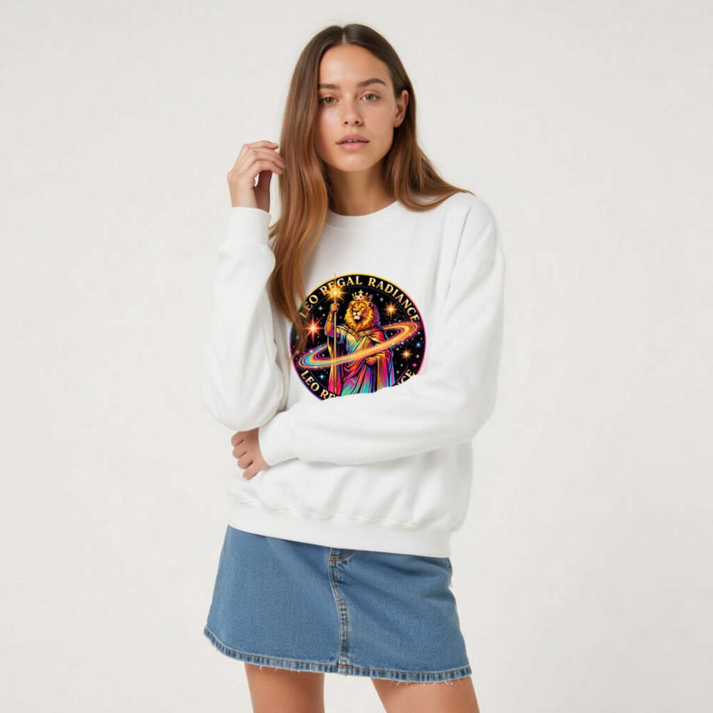 Leo Regal Radiance Unisex Crew Neck Sweatshirt - Cosmic Lion King Design - Image 6