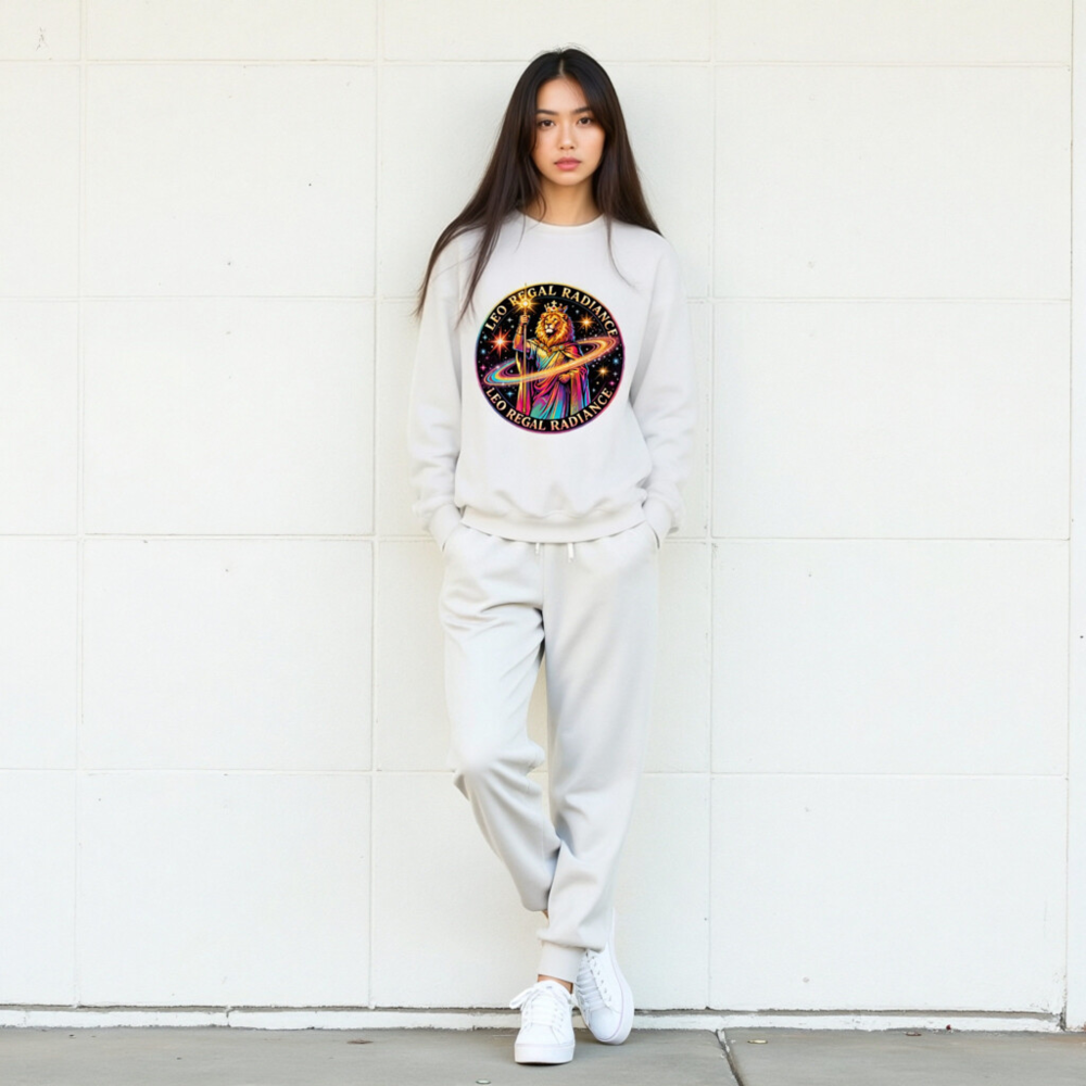 Leo Regal Radiance Unisex Crew Neck Sweatshirt - Cosmic Lion King Design - Image 7