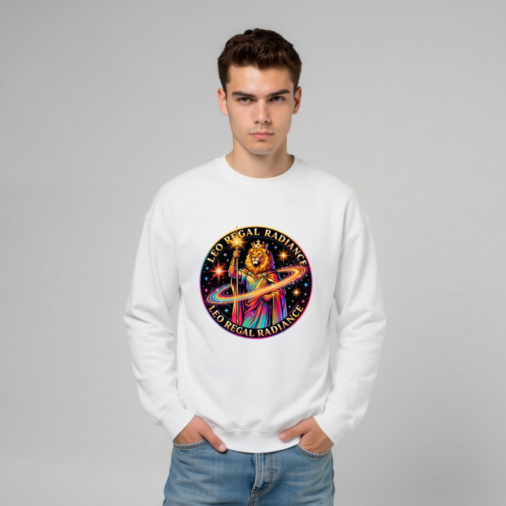 Leo Regal Radiance Unisex Crew Neck Sweatshirt - Cosmic Lion King Design - Image 8
