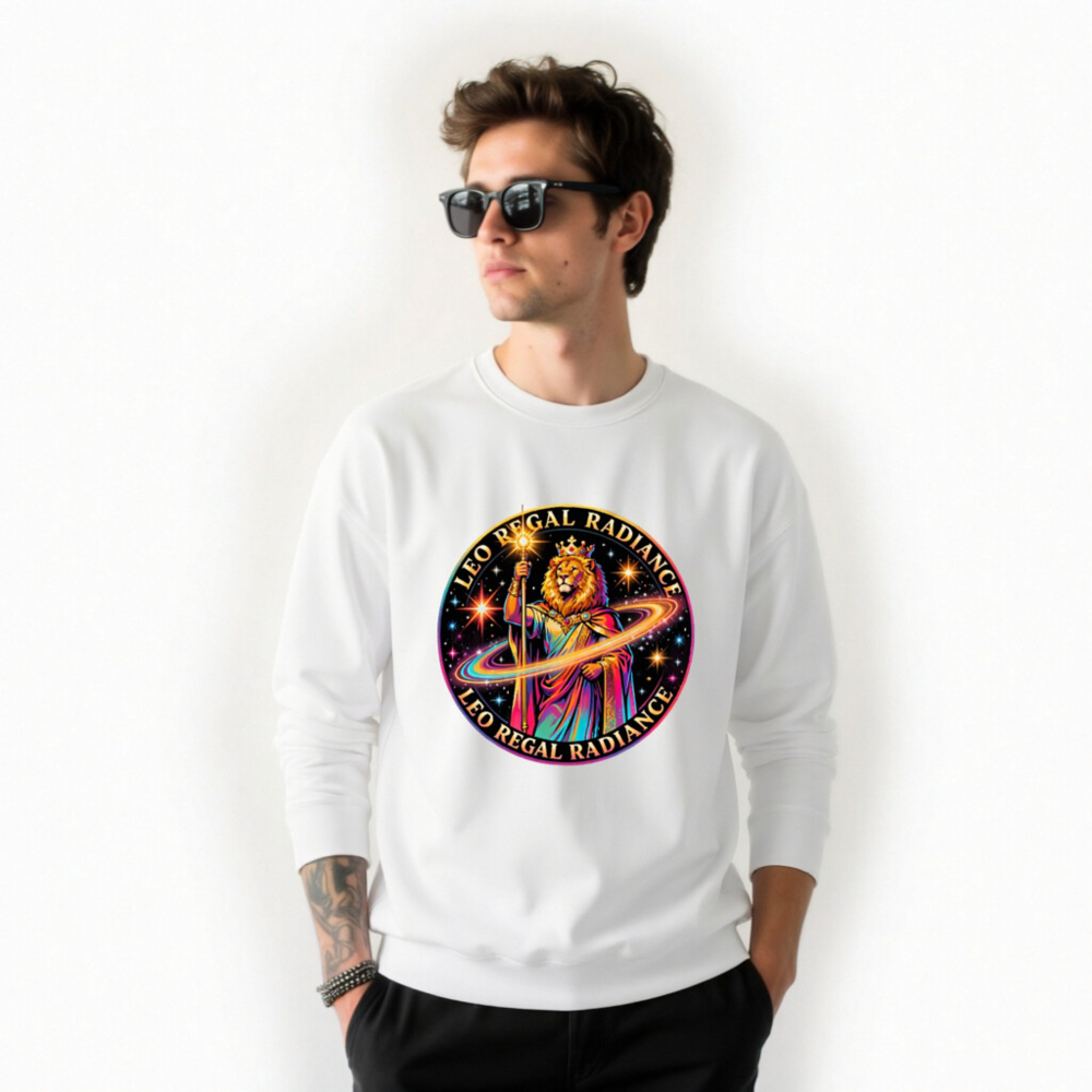 Leo Regal Radiance Unisex Crew Neck Sweatshirt - Cosmic Lion King Design - Image 9